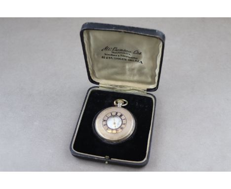 J.W. Benson silver half hunter pocket watch, signed J.W. Benson London to white enamel dial, with subsidiary dial, black Roma