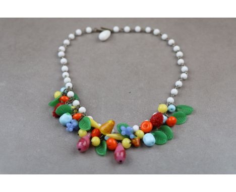 Vintage glass tutti frutti fruit glass bead necklace circa 1950s/1960s, glass beads modelled as strawberries, bananas, orange