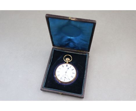 14ct yellow gold open face top wind small pocket watch, signed white enamel dial and subsidiary seconds dial (repair to ename