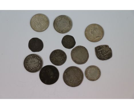 Small collection of vintage UK Silver coinage to include; Hammered silver, George II Shilling, Victorian Shillings, Sixpence 