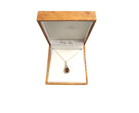 Silver Baltic amber hedgehog pendant necklace, boxed Condition Report:Pendant length = 1.5cm