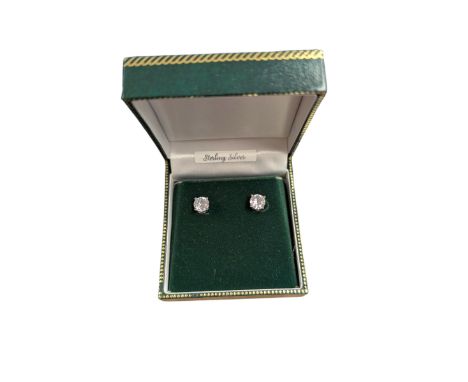 Pair of silver cubic zirconia stud earrings, boxedCondition Report:Diameter = 0.7mm