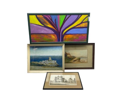 Continental School (20th Century): Fort La Latte, watercolour signed; together with another watercolour, an oil on board and 