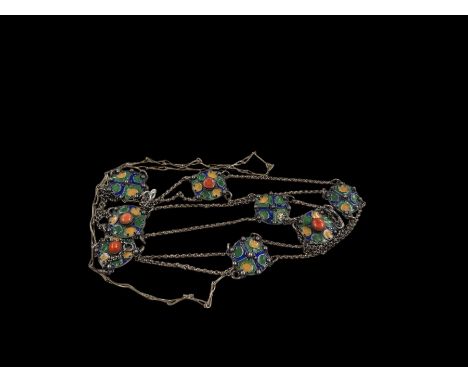 Silver and enamel belt, together with a small metal incense burner