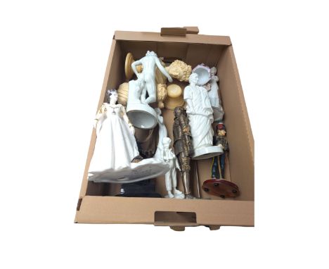 Two Giannelli busts, Royal Worcester Queen Elizabeth II figure, Coalport Art Deco 'The Offering' and other figures