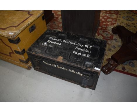 A small metal ammunition style box, impressed markings C224 LAY/C1 1942, later painted name detail for Major J N Davies-Colle