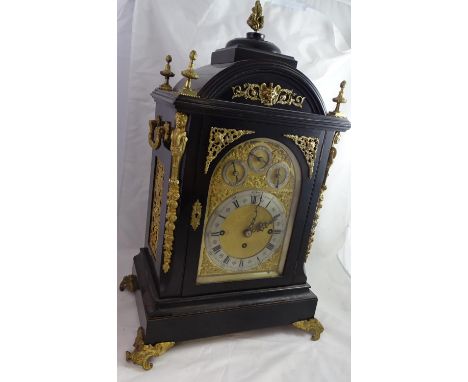 Directors? Boardroom Clock : a impressive ormolu mounted, ebonized case, 3 train fusee musical clock , striking on bells and 