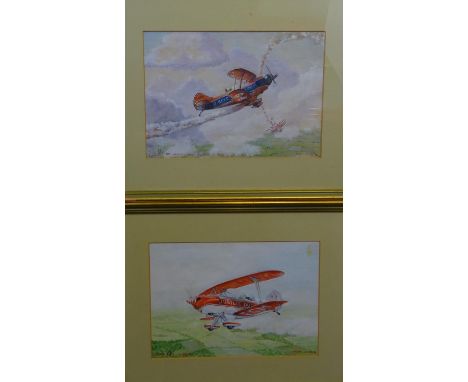 TJJ Tolkien 1978 Watercolour and gouache , a pair Light Aerobatic Biplanes , airplane portraits of ' The Jubilee Duo, G-BCXD 