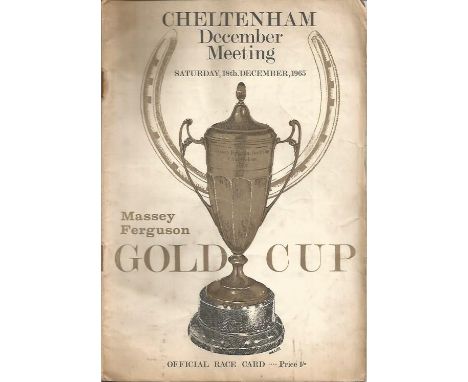 Flying Bolt 1965 Cheltenham Gold Cup Horse Racing programme 18th December. Signs of age and pencil annotations to the race ca