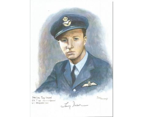 Sqn/Ldr Tony Iveson WW2 RAF Battle of Britain Pilot signed colour print 12 x 8 inch signed in Pencil. Image of him in uniform
