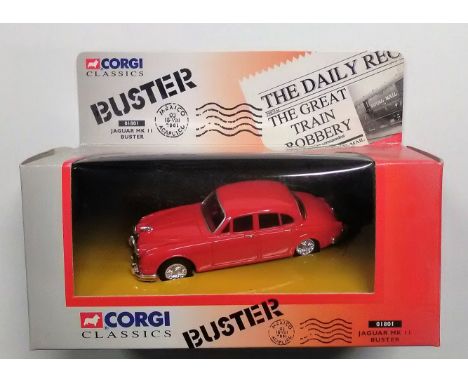 Corgi Classic Red Jaguar MKII Buster The Great Train Robbery Car Diecast Model 01801. Good Condition. We combine postage on m