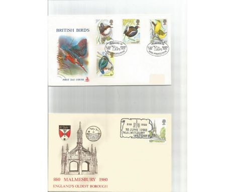 GB FDC cover collection 1980 - 1983. 50+ covers in Red Royal mail cover album. Nice run from 1980 Birds to 1983 Christmas, ni