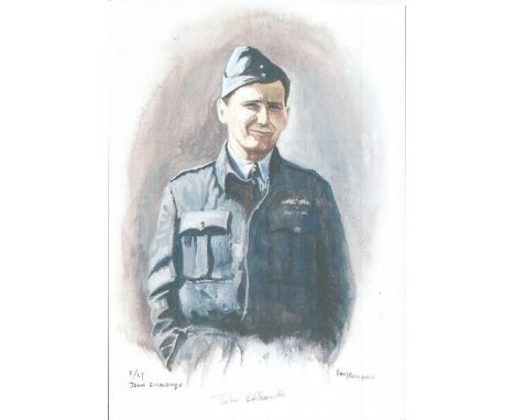 F/Lt John Ellacombe WW2 RAF Battle of Britain Pilot signed colour print 12 x 8 inch signed in Pencil. Image of him in uniform