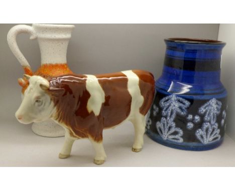 A Goebel cow, a/f and two pieces of West German 'Fat Lava' pottery including Scheurich