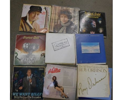 Approximately 50 LP records including Bob Dylan, Rolling Stones, Genesis, Elvis Presley, etc.