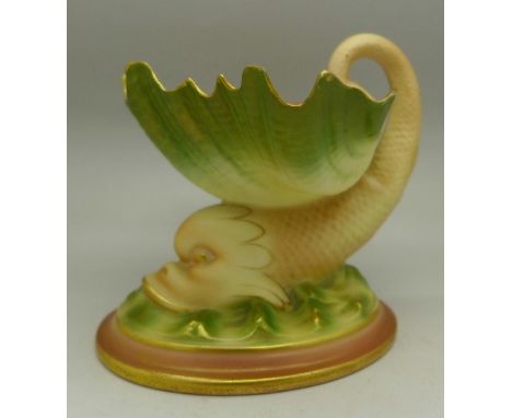 An early 20th Century Royal Worcester fish, shell shaped dish, marked 95, height 11cm