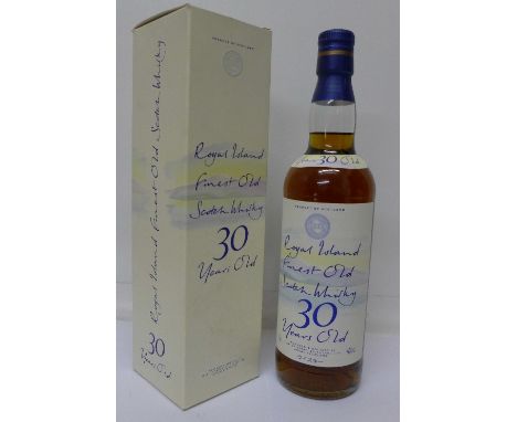 A bottle of Royal Island Finest 30 Years Old Scotch Whisky, Isle of Arran, with box