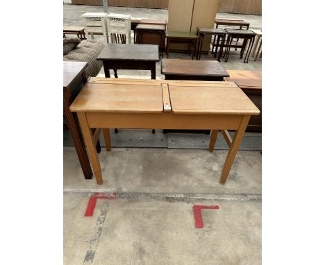 A VINTAGE PINE SCHOOL DESK 