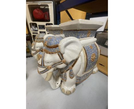 A PAIR OF LARGE CERAMIC ELEPHANT GARDEN SEATS 