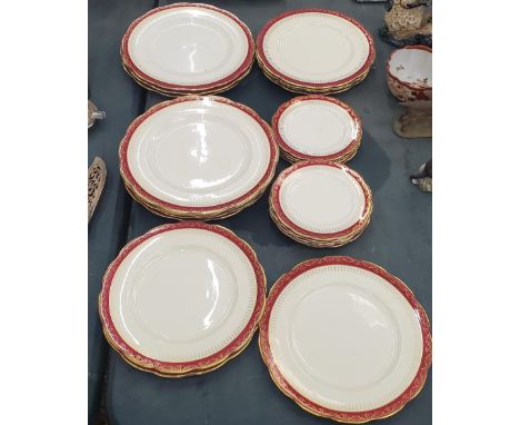 A VINTAGE ROYAL ALBERT BONE CHINA RED AND GILT PART DINNER SERVICE 