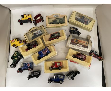 NINE BOXED AND TEN UNBOXED LLEDO AND YESTERYEAR DIE-CAST VINTAGE STYLE VANS AND CARS 