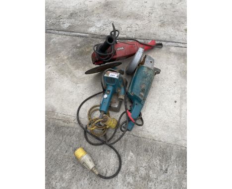 AN ASSORTMENT OF POWER TOOLS TO INCLUDE TWO ANGLE GRINDERS AND A SANDER 