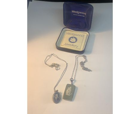 TWO SILVER NECKLACES WITH WEDGEWOOD JASPERWARE PENDANTS IN A PRESENTATION BOX 