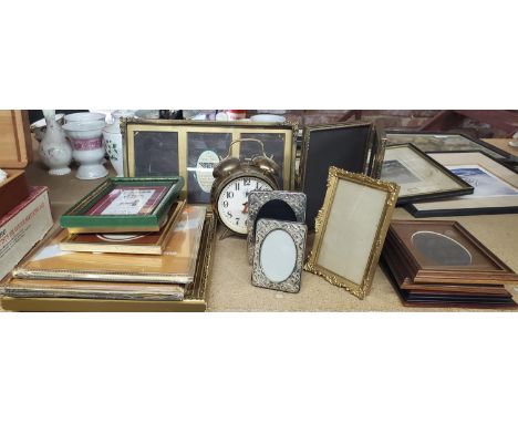 A QUANTITY OF PHOTO FRAMES PLUS A WESTCLOX ALARM CLOCK 