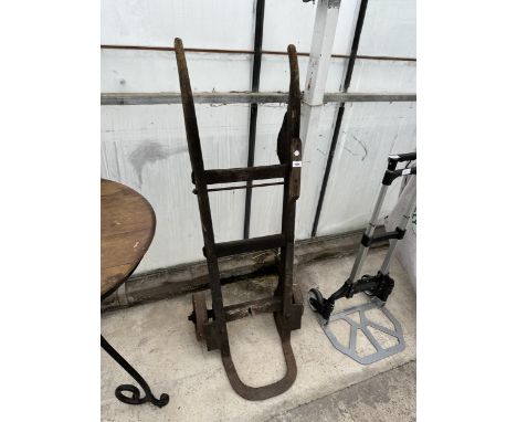 A VINTAGE WOODEN AND METAL SACK TRUCK 