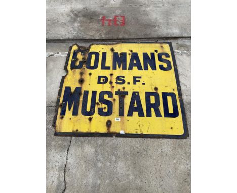 A BELIEVED ORIGINAL ENAMEL COLMANS MUSTARD SIGN (96CM x 91CM) 