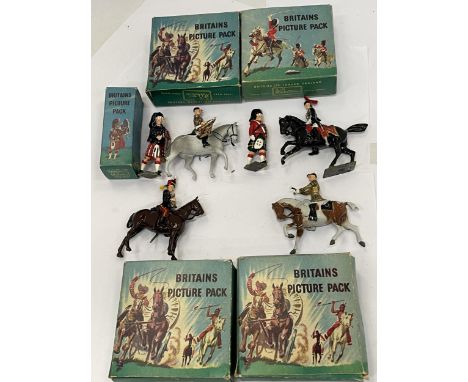 SIX VINTAGE BRITAINS PICTURE PACK FIGURES WITH FIVE BOXES (SOME BOXES NOT MATCHING) 