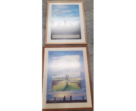 TWO FRAMED POSTERS OF NEOLITHIC RINGS, BRODGAR ON ORKNEY AND CARNAC IN BRITTANY 