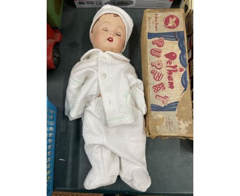 A BOXED VINTAGE PELHAM PUPPET PLUS A LARGE VINTAGE DOLLS 