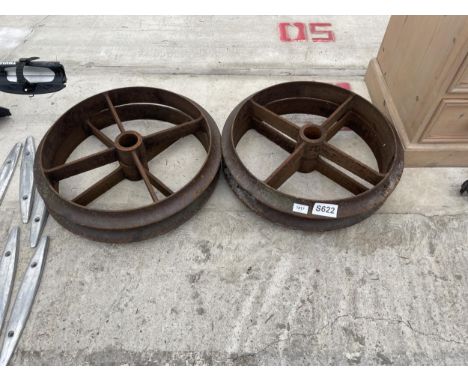 FOUR HEAVY CAST IRON CAMBRIDGE ROLLER WHEELS 