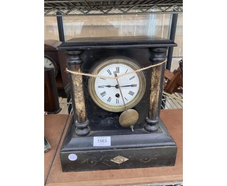 A VINTAGE SLATE MANTEL CLOCK 