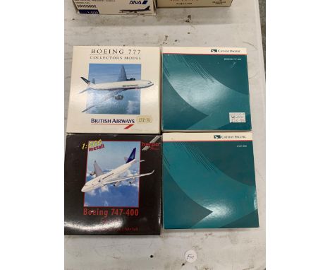 FOUR BOXED AEROPLANCE SCALE MODELS - HERPA, CATHAY PACIFIC, BRITISH AIRWAYS 