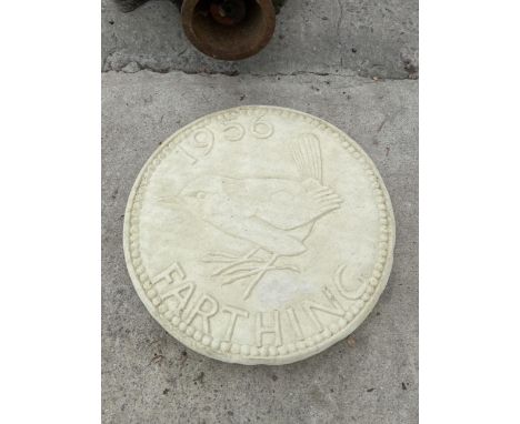 AN AS NEW EX DISPLAY CONCRETE 'FARTHING' STEPPING STONE/PLAQUE *PLEASE NOTE VAT TO BE PAID ON THIS ITEM* 