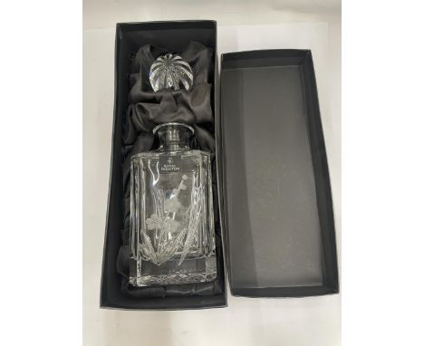 A BOXED ROYAL DOULTON GLASS DECANTER WITH ETCHED FLORAL DESIGN 
