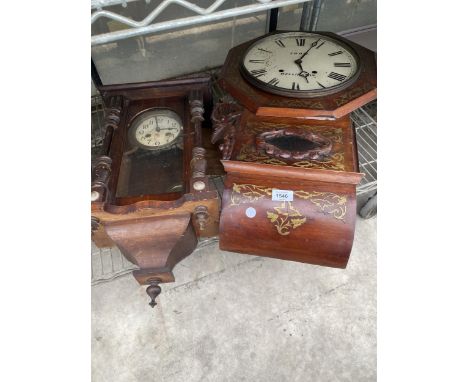 TWO VINTAGE MAHOGANY CASED CHIMING WALL CLOCKS 