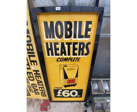 A VINTAGE WOODEN 'MOBILE HEATERS' SIGN 