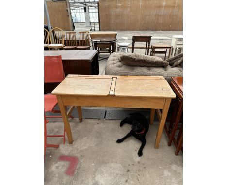 A VINTAGE PINE SCHOOL DESK 