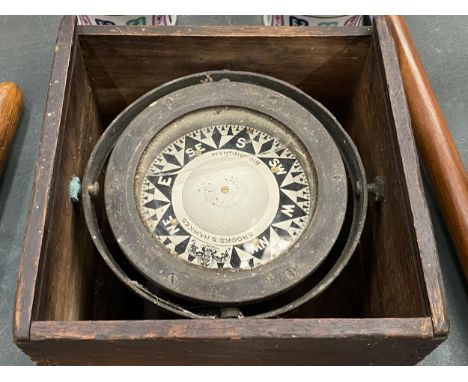A VINTAGE BROOKS &amp; HAWKES, BIRMINGHAM GIMBAL SHIPS COMPASS 