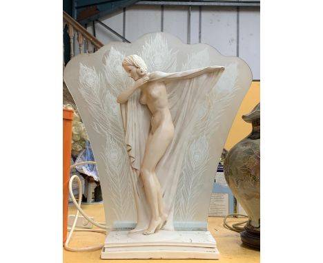 A LALIQUE STYLE ART NOUVEAU LADY LAMP 
