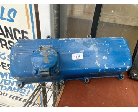 A VINTAGE BLUE PAINTED CAST ALLOY 'ROLLS-ROYCE' ROCKER COVER 
