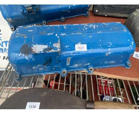 A VINTAGE BLUE PAINTED CAST ALLOY 'ROLLS-ROYCE' ROCKER COVER 