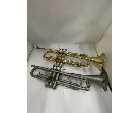 TWO VINTAGE TRUMPETS TO INCLUDE A BRASS EXAMPLE 