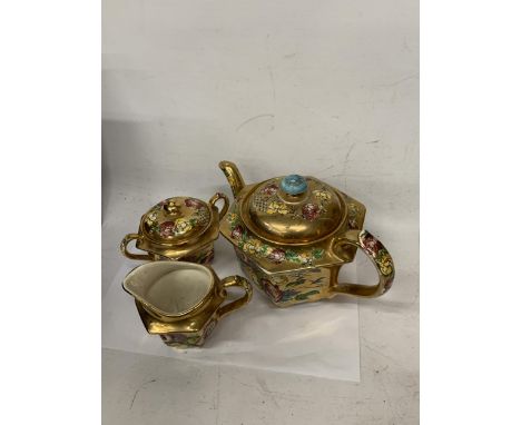 A SADLER GILT AND FLORAL TEAPOT, LIDDED SUGAR BOWL AND MILK JUG SET a/f 