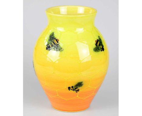 SALLY TUFFIN FOR DENNIS CHINAWORKS; an ovoid vase decorated with bees and honeycomb, signed, impressed marks, numbered 40 to 