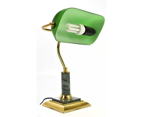 A modern brass marble effect desk lamp with rotating shade, height 38cm.