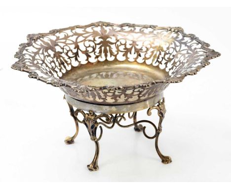 WILLIAM HUTTON &amp; SONS; an Edwardian hallmarked silver pierced bowl on stand, Sheffield 1908, height 15.5cm, diameter 28.5